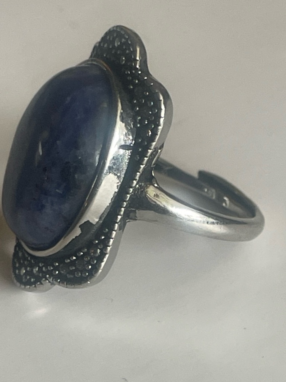 Sterling Silver Blue Gemstone Statement Ring# 6 or adjustable size.